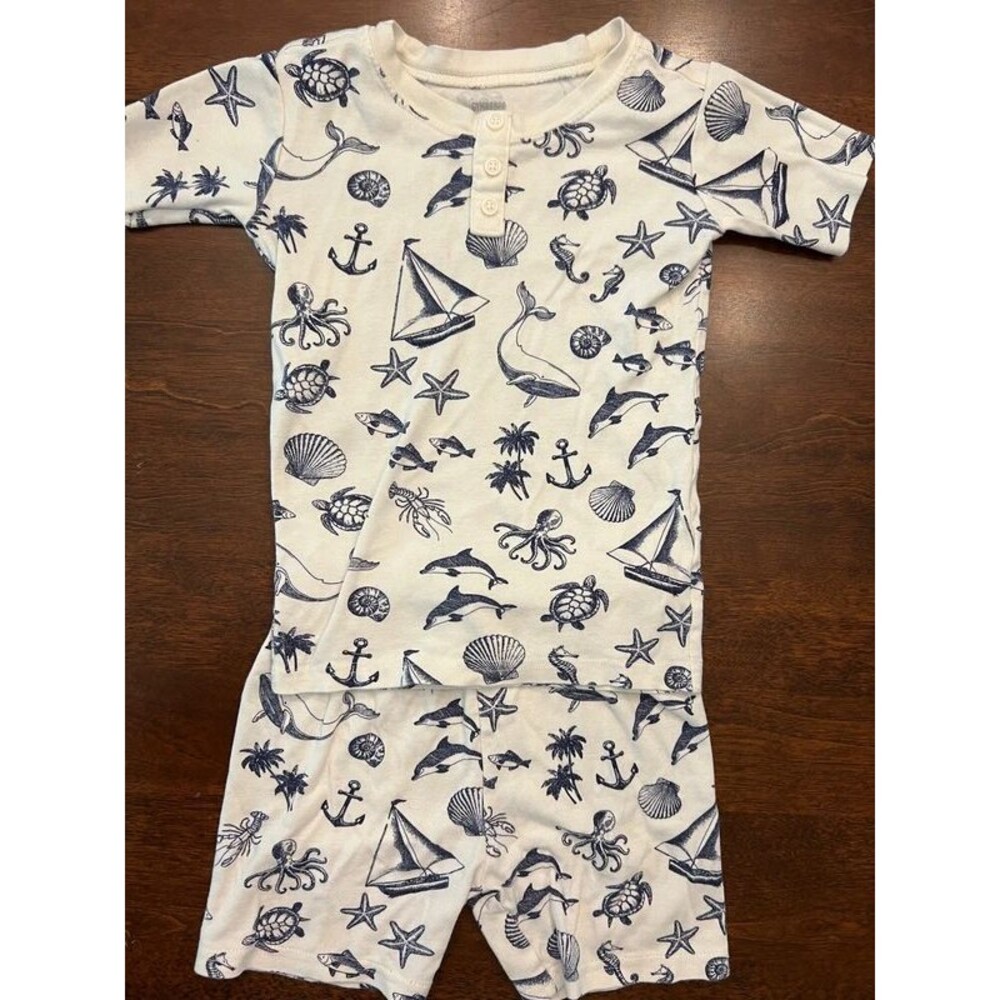 Boys Size 7 Nautical Print 2 Piece Pajama Set Henley Shorts